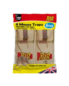 STV040 The Big Cheese Wooden Mouse Trap 4 Pack - Traditional Effective Snap Trap