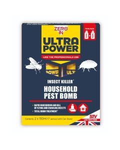 Flea, Bed Bug & Moth Bomb Twinpack 2x150ml | Whole Room Treatment | Zero In Ultra Power