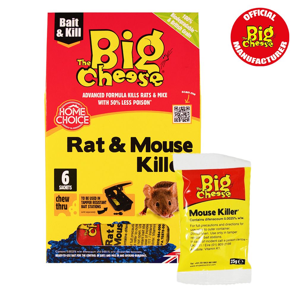 STV244 The Big Cheese Rat & Mouse Killer² Grain Bait Sachets - 6x25g - Poison Bait,STV244 The Big Cheese Rat & Mouse Killer² Grain Bait Sachets - 6x25g - Poison Bait