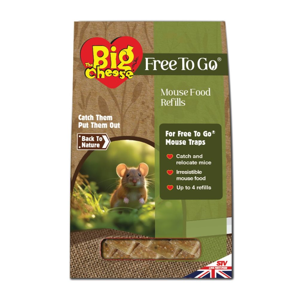 The Big Cheese Free To Go ® Mouse Food Refills - 10g x 15,  Humane and safe to use around pets and children.