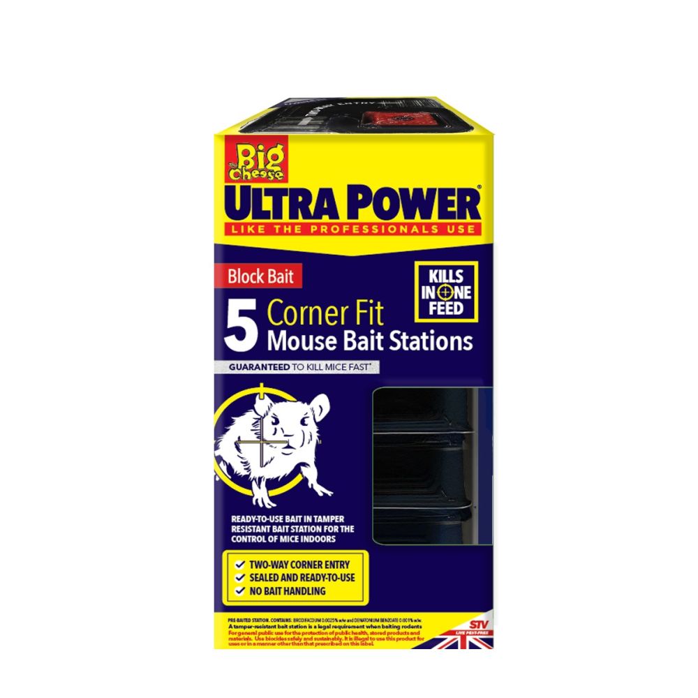 The Big Cheese Ultra Power Block Bait Corner Fit Bait Station - 5 Pack, Fits discreetly into room corners