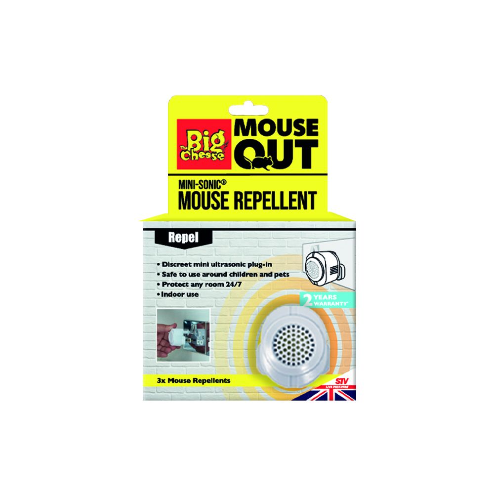 STV828 The Big Cheese Anti Mouse Mini-Sonic Mouse Repellents - 3 Pack - 24/7 Deterrent