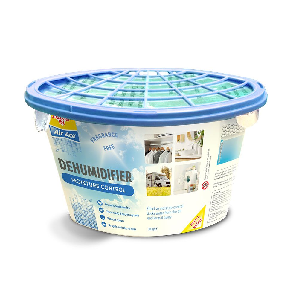 Zero In Air Ace Refillable Dehumidifier Fragrance Free - 300g, Effective Damp and Mould Control Around the House