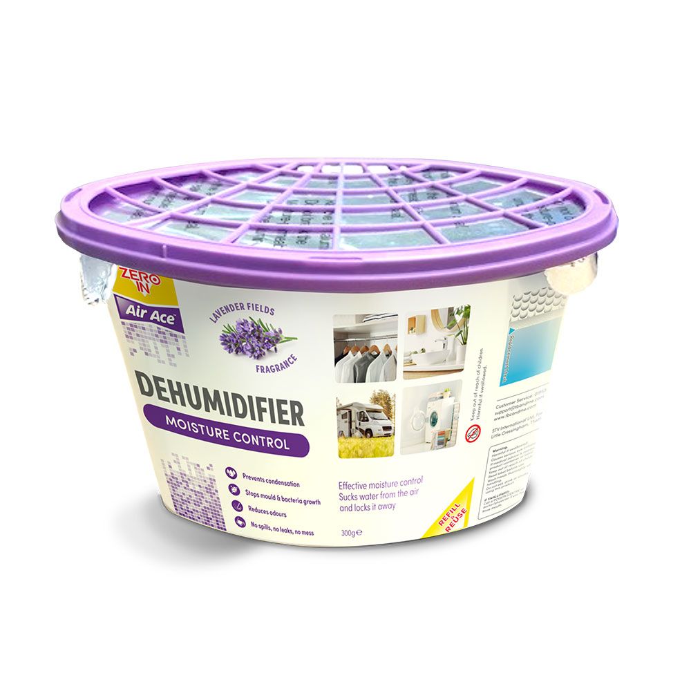Zero In Air Ace Refillable Dehumidifier Lavender - 300g, Effective Damp and Mould Control Around the House