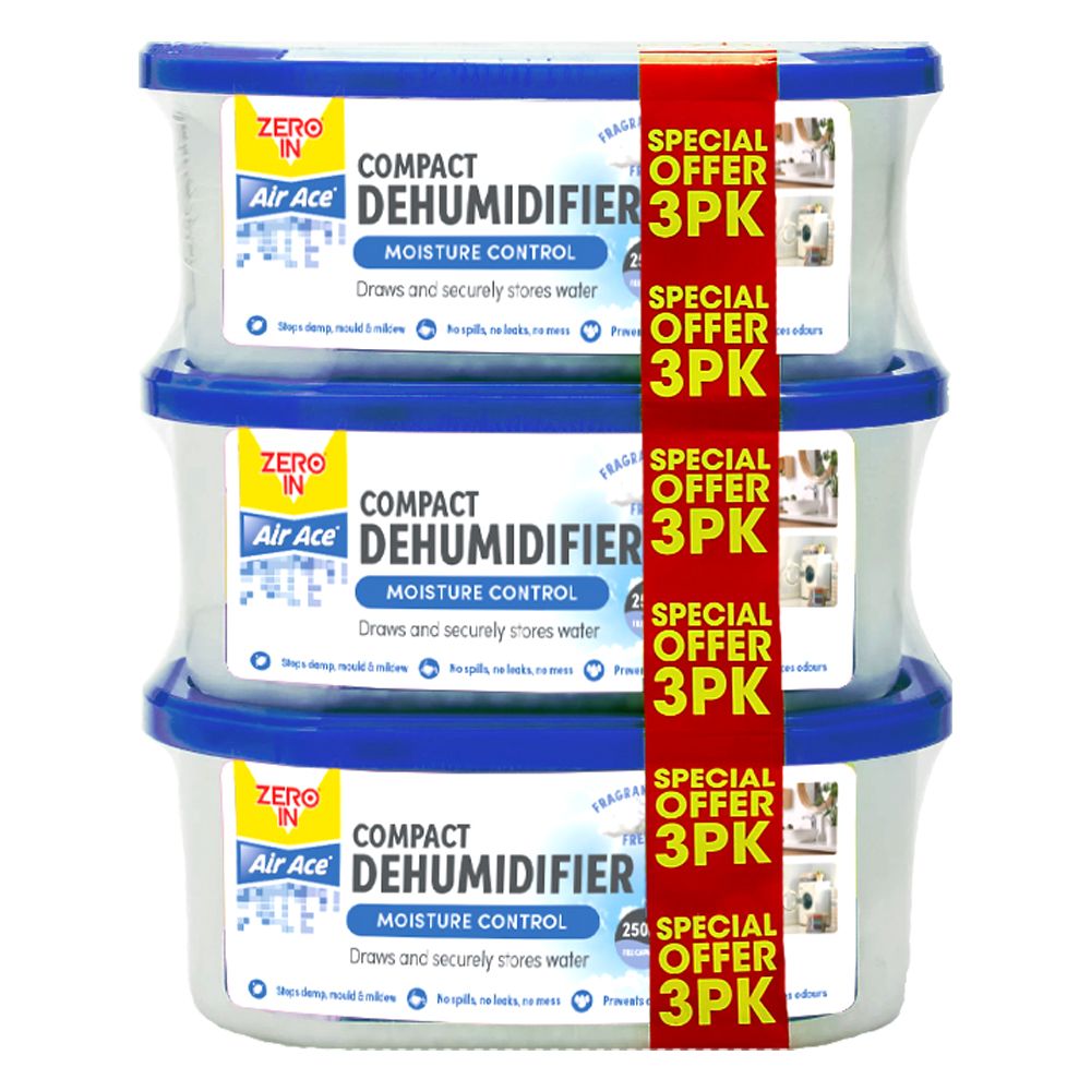 Zero In Air Ace Compact Dehumidifier - 3-Pack, Effective Control of Damp and Mould in Confined Spaces