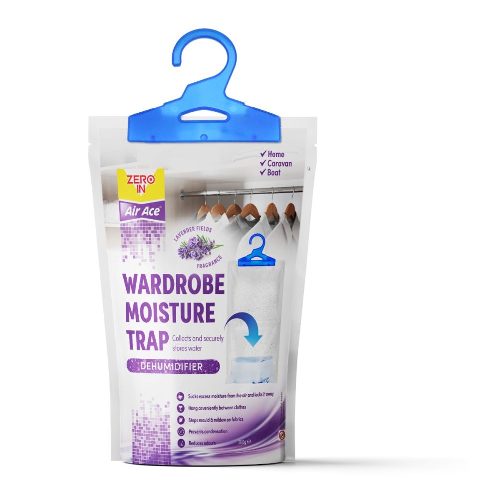 Zero In Air Ace Wardrobe Moisture Trap Lavender- 300g, No-spill pouch to effectively control damp and mould