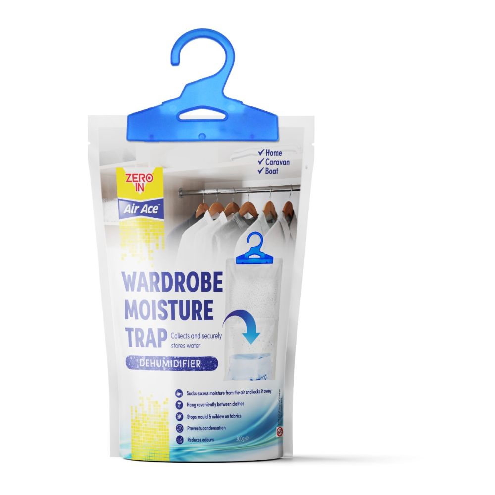 Zero In Air Ace Wardrobe Moisture Trap Fragrance Free - 300g, Spill proof pouch to effectively control damp and mould in the house