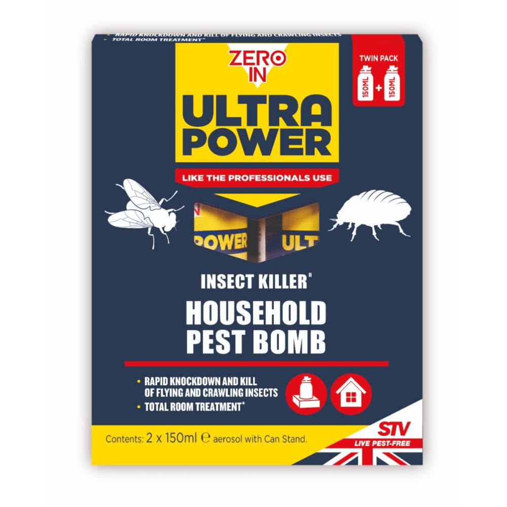 Flea, Bed Bug & Moth Bomb Twinpack 2x150ml | Whole Room Treatment | Zero In Ultra Power
