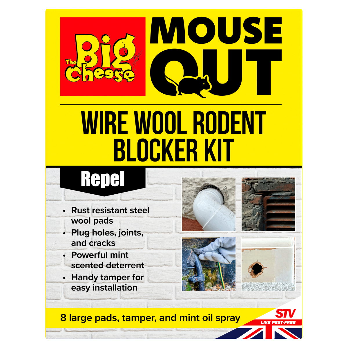 The Big Cheese Mouse Out Wire Wool Rodent Blocker Kit, Humane and discreet deterrent 