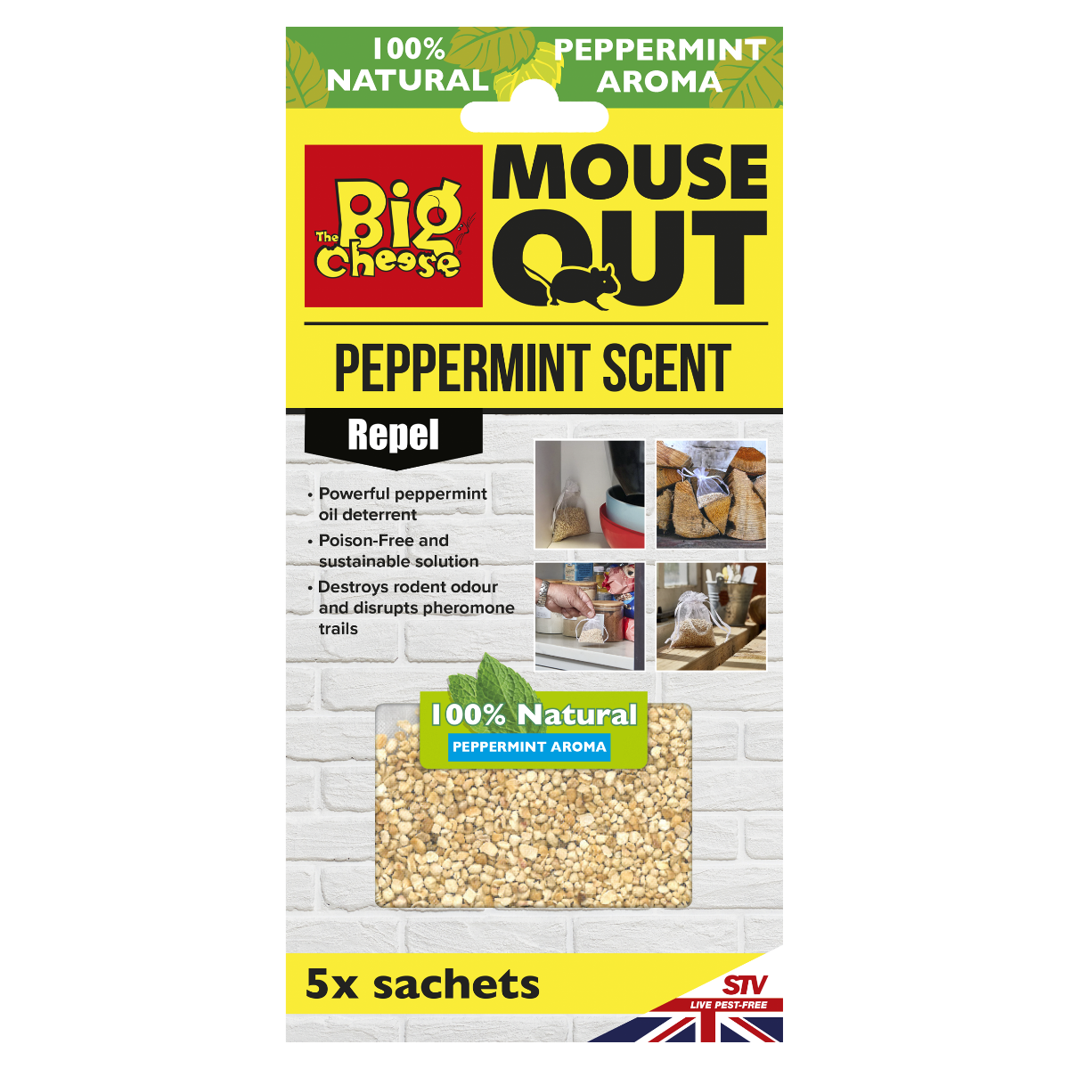 The Big Cheese Mouse Out Scent Sachets - 5 Pack , Deters Rats and Mice 