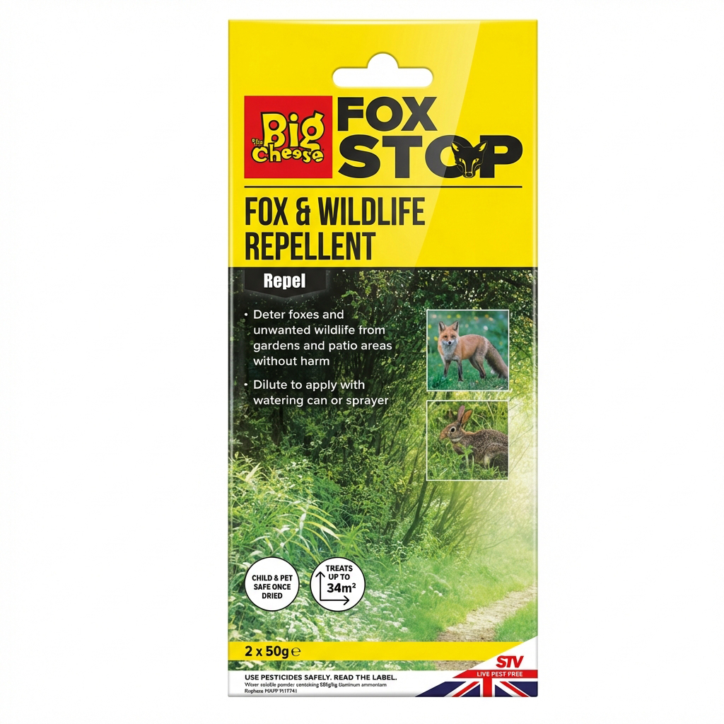 The Big Cheese Fox & Wildlife Repellent - 2x50g Sachets, Protects Gardens with Humane Deterrent 