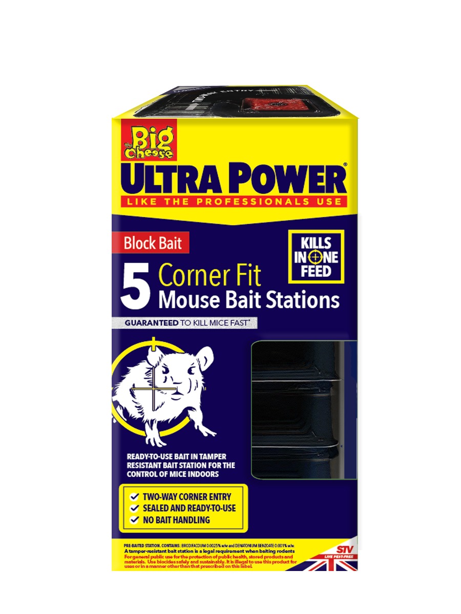 The Big Cheese Ultra Power Block Bait Corner Fit Bait Station - 5 Pack, Fits discreetly into room corners