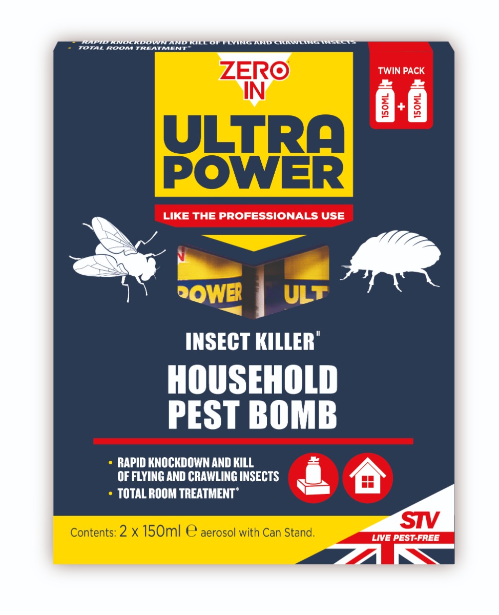 Flea, Bed Bug & Moth Bomb Twinpack 2x150ml | Whole Room Treatment | Zero In Ultra Power